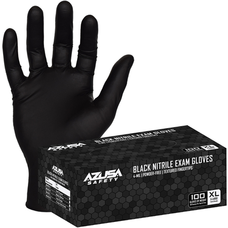 4-mil Powder-Free Black Nitrile Exam Gloves, Textured Fingertips, XL (100/PK) -  AZUSA SAFETY